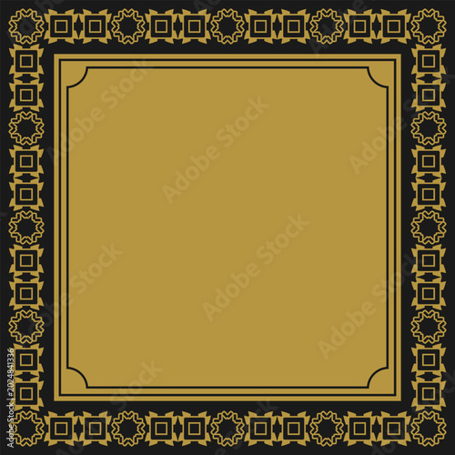 Golden square frame with vintage ornament. Version 5. Vector illustration