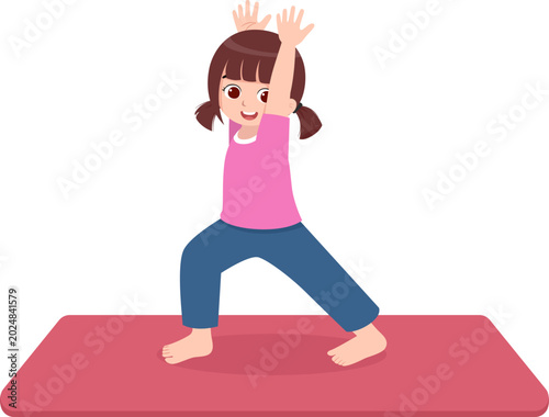 Happy Kid Doing Warrior Yoga Pose