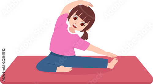 Cute Girl Stretching in Seated Side Bend Pose
