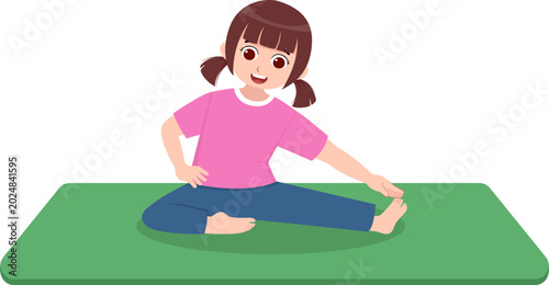 Child Stretching in Seated Twist Yoga Pose