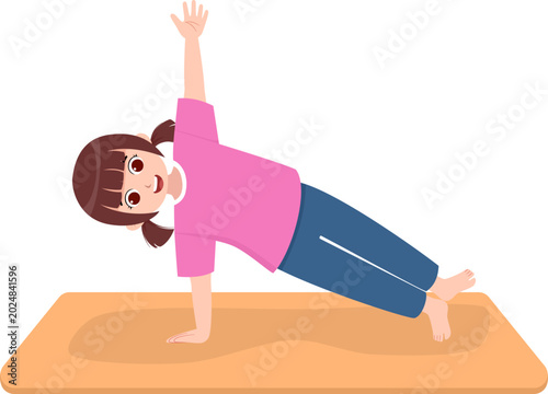 Young Girl Practicing Side Plank Yoga Pose