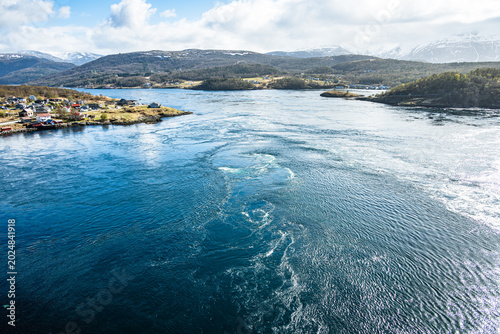 Saltstraumen is a small strait with one of the strongest tidal currents in the world, located in Bodo Municipality in Nordland county, Norway