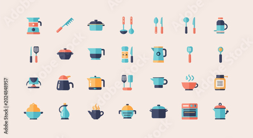 Schilderij op canvas Kitchen utensils set icons