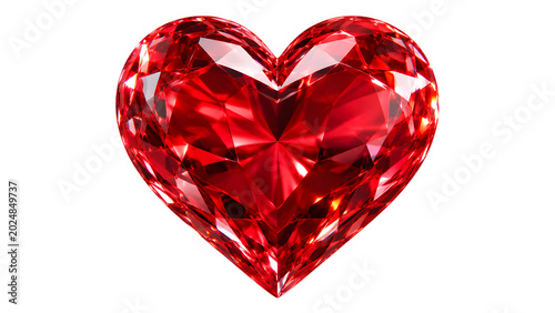 Foto Sparkling red ruby heart gemstone, faceted crimson diamond jewel on white backgr