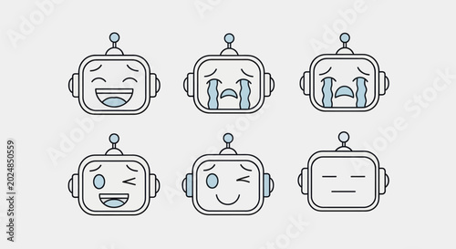 Tableau sur toile Robot emotions set joy sadness neutral