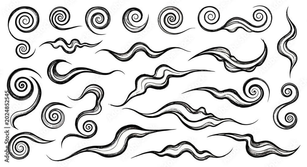 Obraz premium Black swirling lines and spirals illustration.