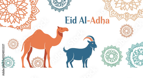 Quadro em tela Eid AlAdha Camel and Goat Illustration.