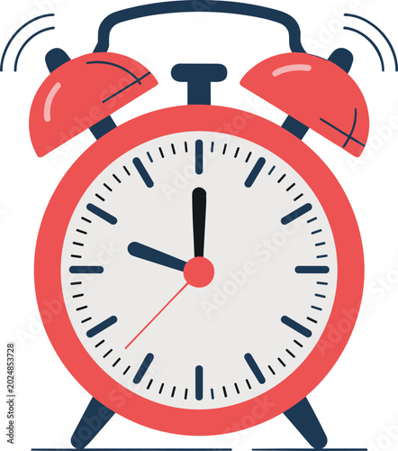 Photos Red Alarm Clock Vector Illustration with Ringing Bells and Shaking Motion Lines