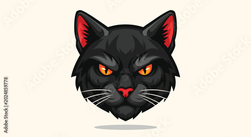 Tableau sur toile Fierce Black Cat Head with Intense Orange Eyes.