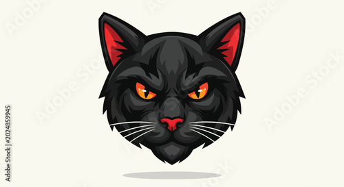 Fotografija Intense Black Cat Head with Piercing Orange Eyes.