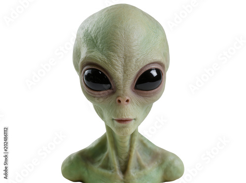 Obraz na płótnie Isolated detailed realistic alien head and torso with green skin and large black eyes