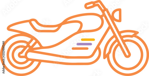 Billede på lærred Minimalist motorbike icon rendered as simple orange outline vector graphic showing sleek cruiser design isolated on transparent background for projects