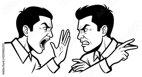Foto Two men arguing aggressively in a comic book style illustration.