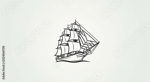 Bild auf Leinwand Vintage sailing ship illustration on a simple background.