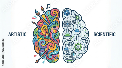 Slika na platnu Artistic and Scientific Brain Hemispheres Symbolizing Creativity and Logic