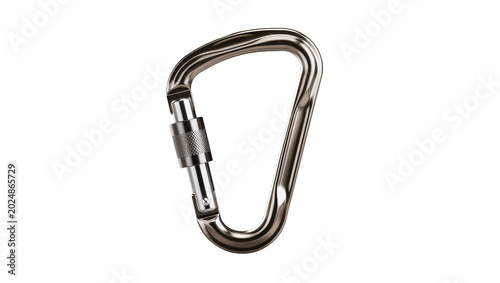 Принти на полотні Isolated metallic D-shaped screw gate carabiner for secure climbing and outdoor