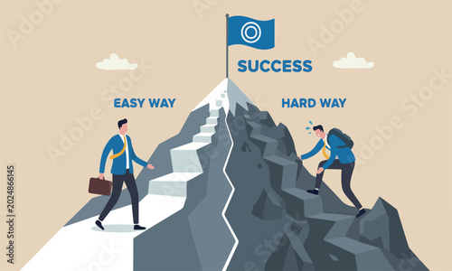 Foto Easy and success achieve target or mission accomplish, choosing path to succeed