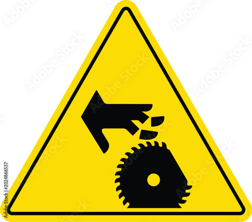 Obraz na płótnie Warning sign for cutting hazard with circular saw blade and hand safety pictogra