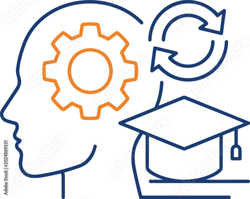 Fotografía Human Brain Development and Continuous Learning Icon with Profile Head Gear Mech