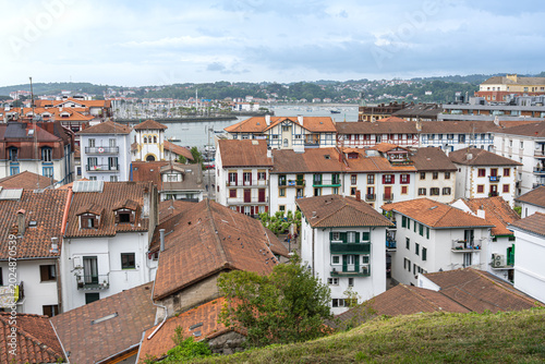 High Angle Panoramic View of Hondarribia, Bidasoa Estuary and the Cantabrian Sea, Basque Country, Spain