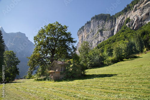 Lauterbrunnen valley swiss alps cabin mountain landscape