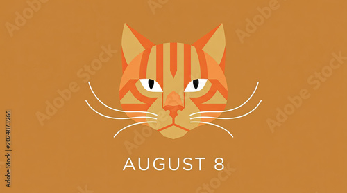 Stylized geometric illustration of orange tabby cat face for august 8 celebration with pet lover