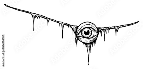 Schilderij op canvas Eye with melting wings in surreal vintage engraving style