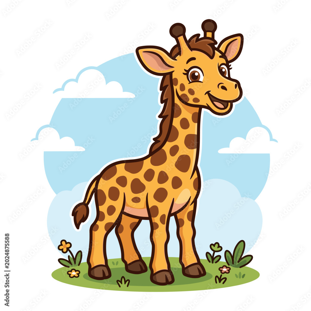 Fototapeta premium Cute cartoon giraffe illustration flat design
