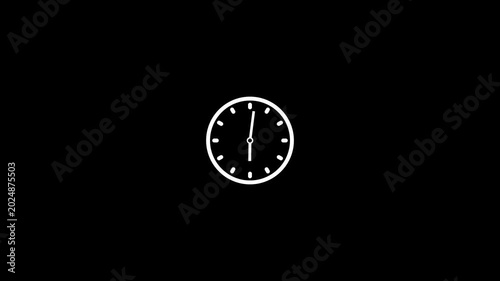 White color abstract spinning clock icon animation on black background. analog clock animation background 4k video animation.
