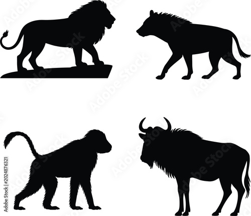 Canvas Print African safari animal silhouettes vector collection, wild wildlife black icon il