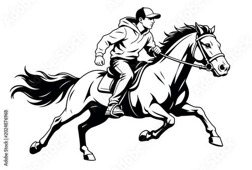Bilde på lerret Man Riding Horse Fast Galloping.