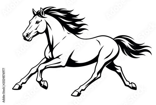 Obraz na plátně Black and white horse running.