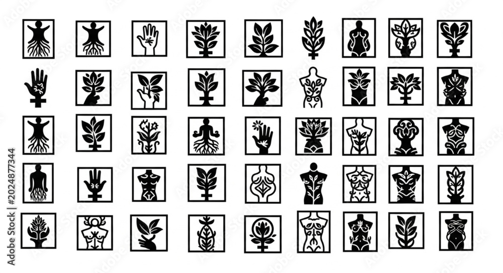 Fototapeta premium Collection of Abstract Symbols and Icons in Square Frames.