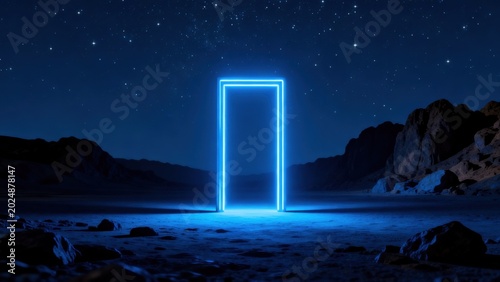 Neon portal in desert night