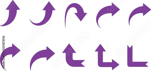 Slika na platnu Arrows in purple represent diverse movement patterns and rotational directions for creative layout