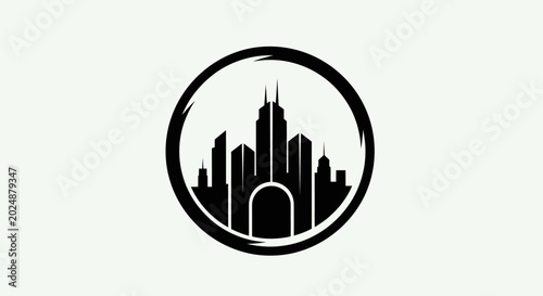 Foto City skyline silhouette in circular design