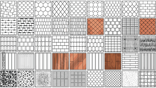 Architectural Material Hatch and Texture Pattern Collection Set for CAD Technical Drawing Tile Brick Wood Seamless Vector