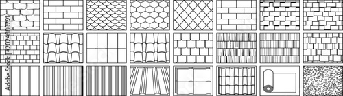 Architectural Surface Hatch Pattern Set for CAD Technical Drawing Tile Brick Roof Texture Seamless Vector Illustration
