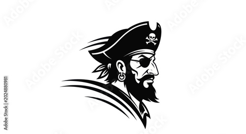 Cuadro en lienzo Pirate silhouette on white background