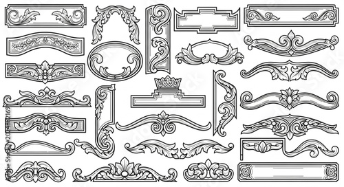 Collection of ornate decorative vintage borders and frames.