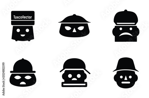 Bild auf Leinwand Vector Icons: Tax Collector, Sad Faces, Hats, Character Emoticons