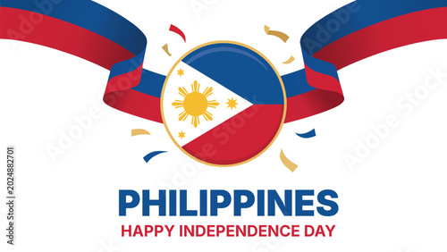 Quadro su tela philippines happy independence day banner with national flag ribbon patriotic fi