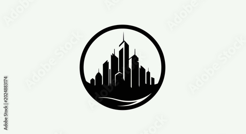 Bild auf Leinwand Cityscape silhouette within circular frame