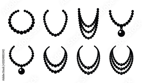 Canvas Print Elegant Pearl Necklace Icons Set, Classic Jewelry Vector Collection, Luxury Acce
