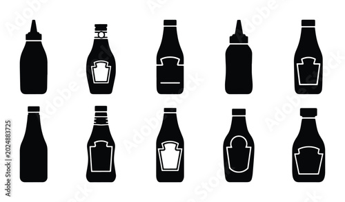 Cuadro en lienzo Condiment Bottles Collection, Sauce Containers Set, Ketchup Mustard Mayonnaise B