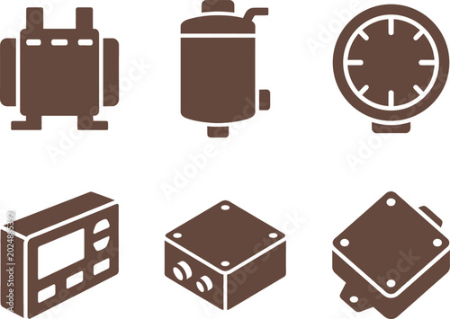 Cooling pumps and thermal management icons featuring flow sensor and power module