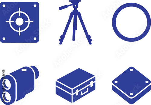 Lidar calibration icon set for geospatial measurement with target and rangefinder