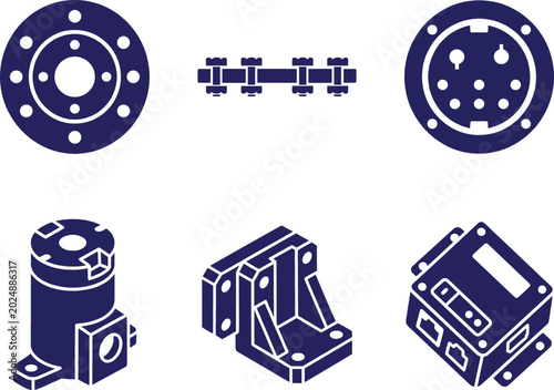 Robot flanges robotic connectors and automation modules icons