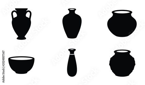 Quadro su tela Ancient Pottery Collection, Ceramic Vessels Set, Decorative Vases and Bowls, His