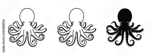 Bild auf Leinwand Octopus Vector Icons, Marine Life Silhouettes, Nautical Design Elements, Ocean C